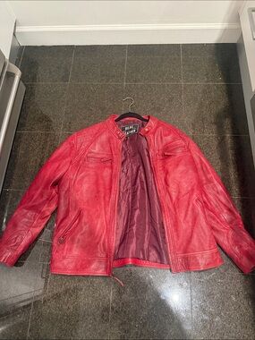 Real Leather Men's Red Bomber Jacket